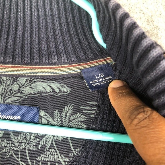Tommy Bahama 1/4 Zip Mockneck Knit Sweater 100% Cotton Blue Fisherman - Picture 6 of 9